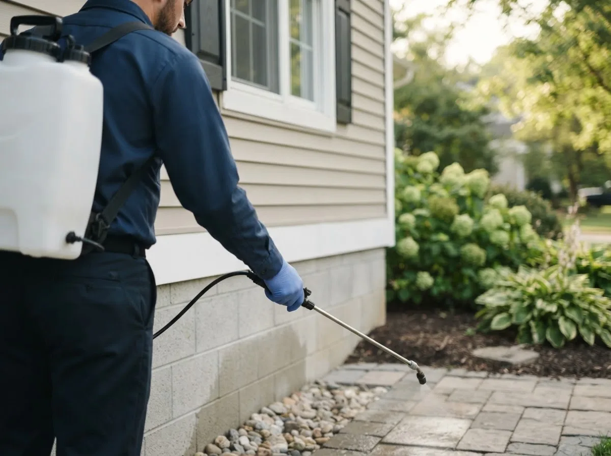 Pest control technician inspecting a home in Elkhorn, NE